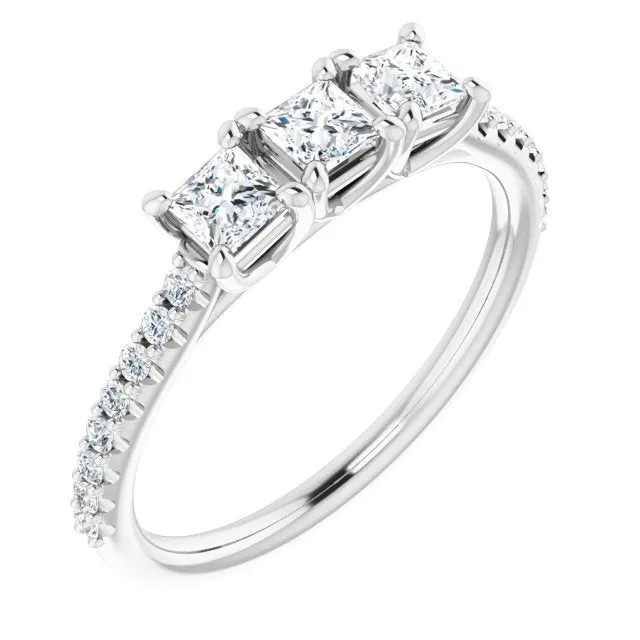 0.46 ct. Princess & Round Cut Diamond Wedding Band 3 Stone Ring