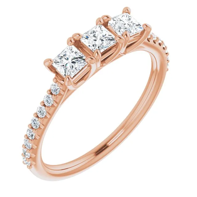 0.46 ct. Princess & Round Cut Diamond Wedding Band 3 Stone Ring