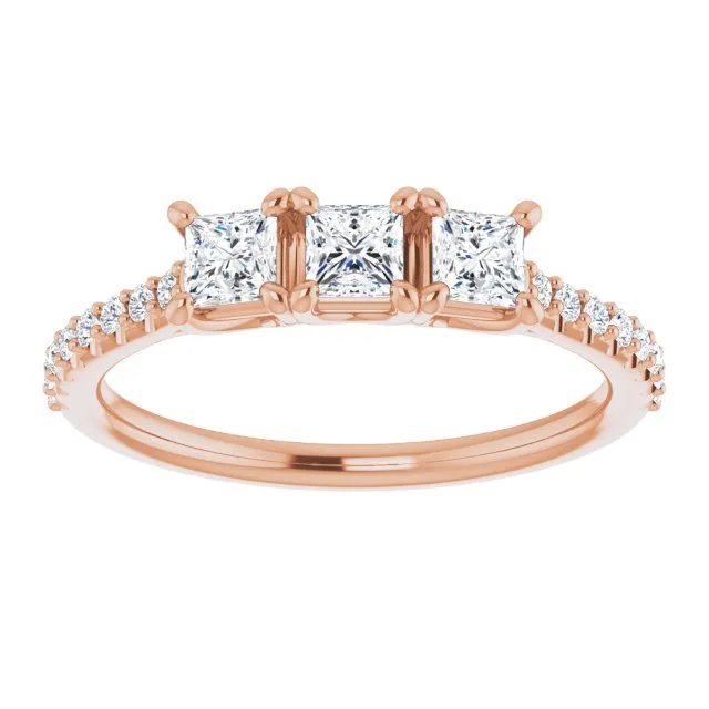0.46 ct. Princess & Round Cut Diamond Wedding Band 3 Stone Ring