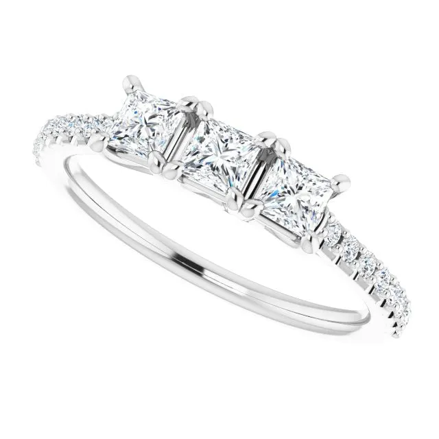 0.46 ct. Princess & Round Cut Diamond Wedding Band 3 Stone Ring