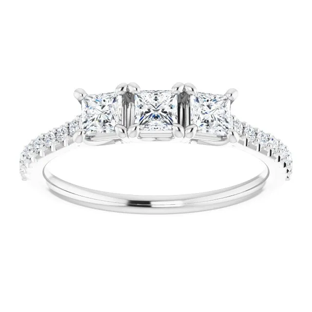 0.46 ct. Princess & Round Cut Diamond Wedding Band 3 Stone Ring