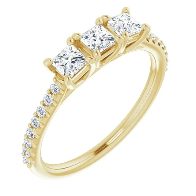 0.46 ct. Princess & Round Cut Diamond Wedding Band 3 Stone Ring