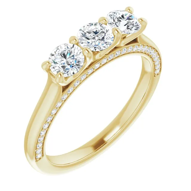 0.90 ct. Shared Prong Round Cut Diamond 3 Stone Wedding Band