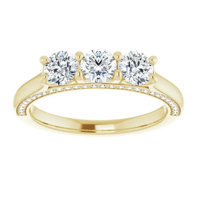 0.90 ct. Shared Prong Round Cut Diamond 3 Stone Wedding Band