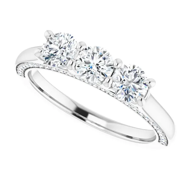 0.90 ct. Shared Prong Round Cut Diamond 3 Stone Wedding Band