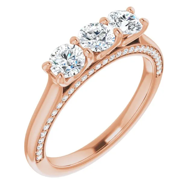 0.90 ct. Shared Prong Round Cut Diamond 3 Stone Wedding Band