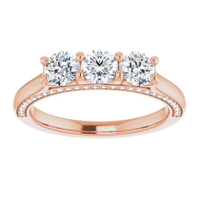 0.90 ct. Shared Prong Round Cut Diamond 3 Stone Wedding Band