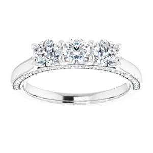 0.90 ct. Shared Prong Round Cut Diamond 3 Stone Wedding Band