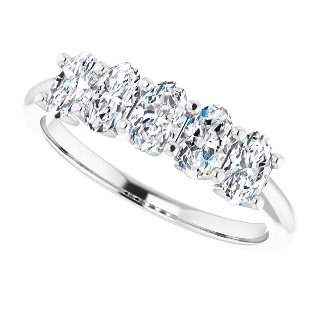 1.05 ct. Oval Cut Diamond Wedding Band 5 Stone Anniversary Ring
