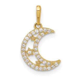 10k Yellow Gold Clear CZ Moon and Stars Charm Pendant