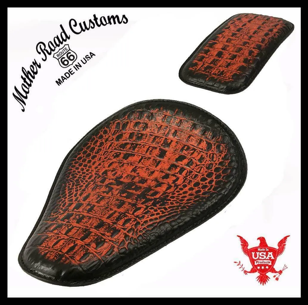 11x14 Antique Orange Alligator Spring Seat Harley Sportster Chopper Bobber Dyna