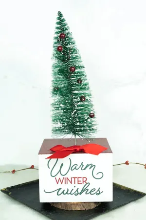 13.25 x 5 'Warm Winter Wishes' Christmas Tree Wood Block Sign