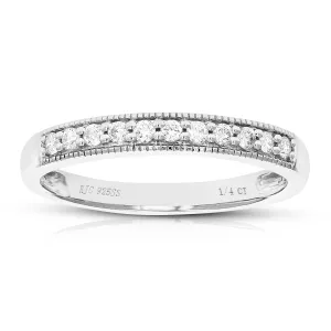 1/4 cttw Lab Grown Diamond Milgrain Wedding Band in Sterling Silver