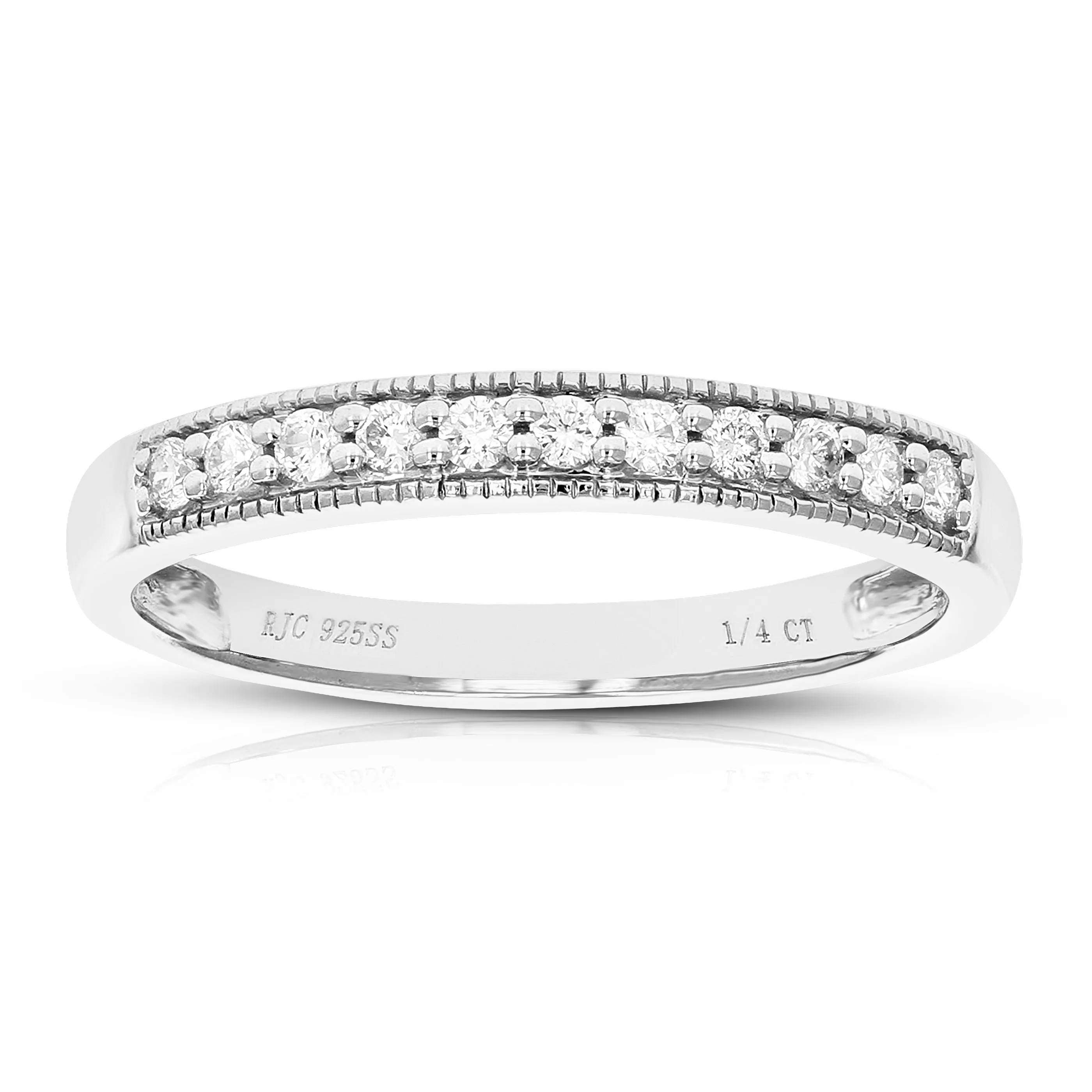 1/4 cttw Lab Grown Diamond Milgrain Wedding Band in Sterling Silver