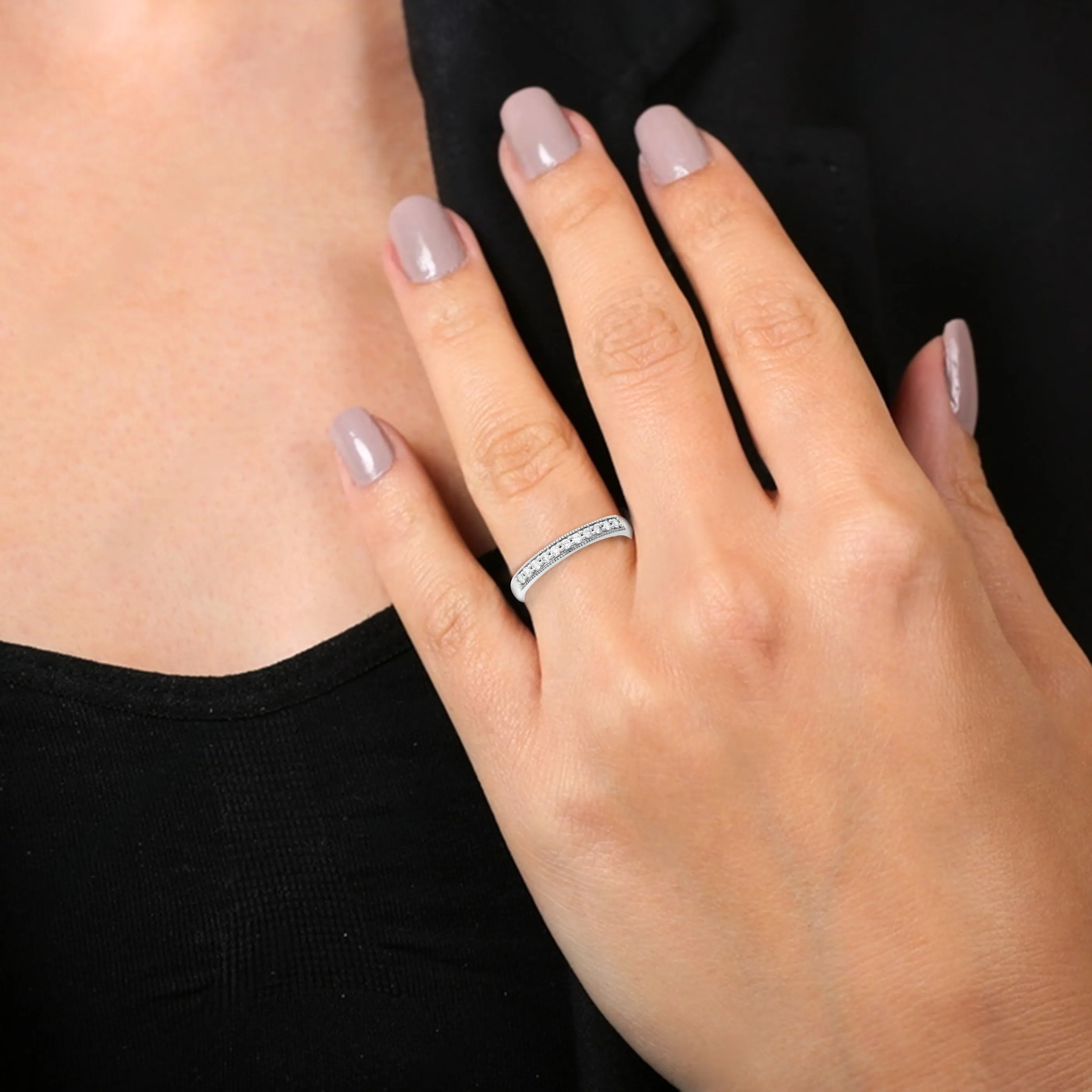 1/4 cttw Lab Grown Diamond Milgrain Wedding Band in Sterling Silver