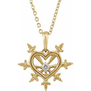 14K Gold .03 CT Natural Diamond Heart & Daggers 16-18" Necklace