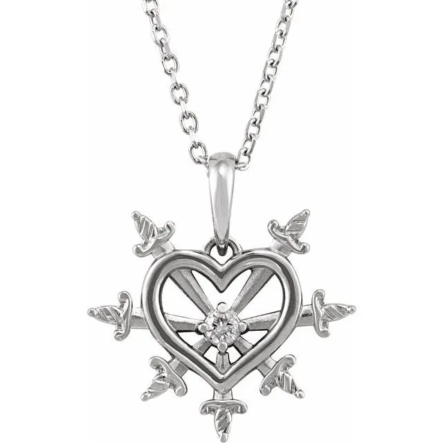 14K Gold .03 CT Natural Diamond Heart & Daggers 16-18" Necklace