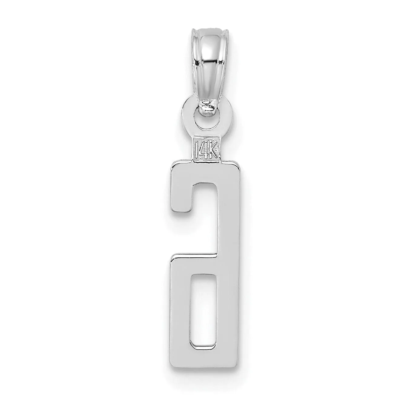 14K White Gold Polished Finished Block Script Design Number 6 Charm Pendant