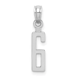 14K White Gold Polished Finished Block Script Design Number 6 Charm Pendant