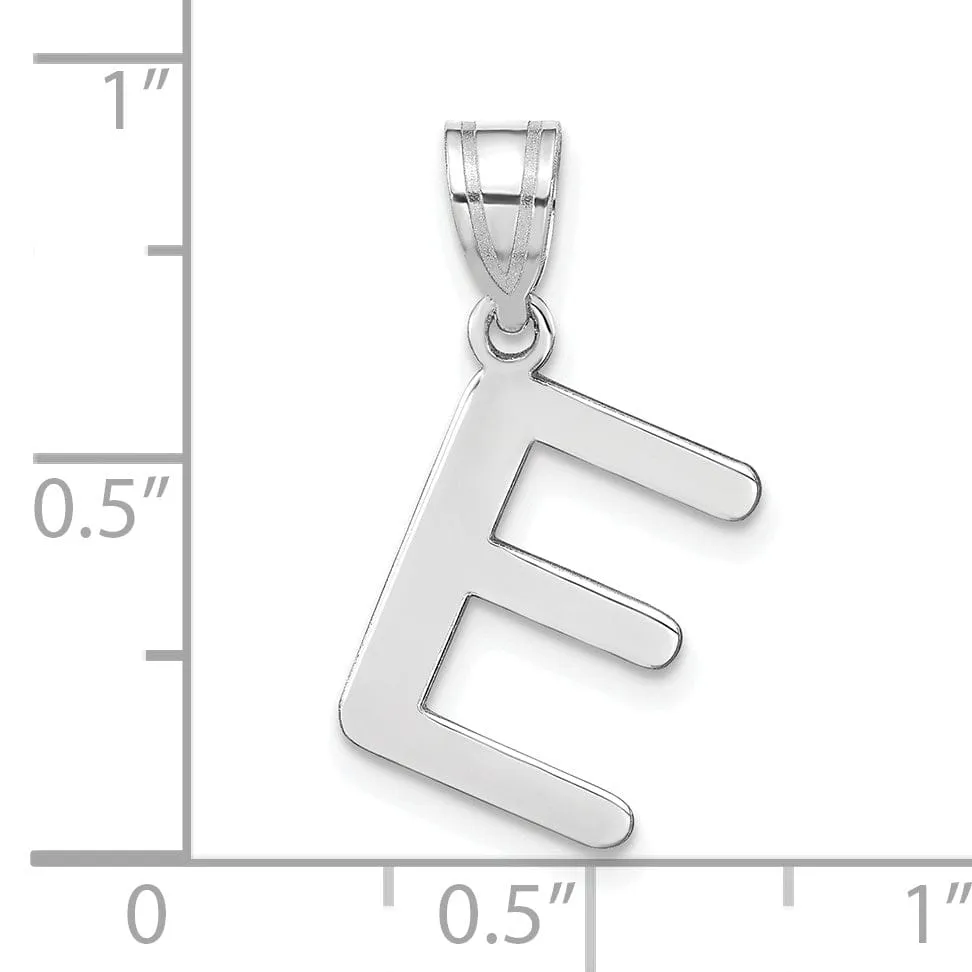 14k White Gold Slanted Design Bubble Letter E Initial Charm Pendant