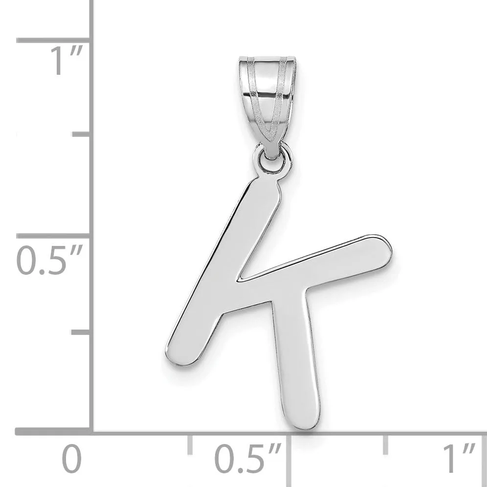 14k White Gold Slanted Design Bubble Letter K Initial Charm Pendant
