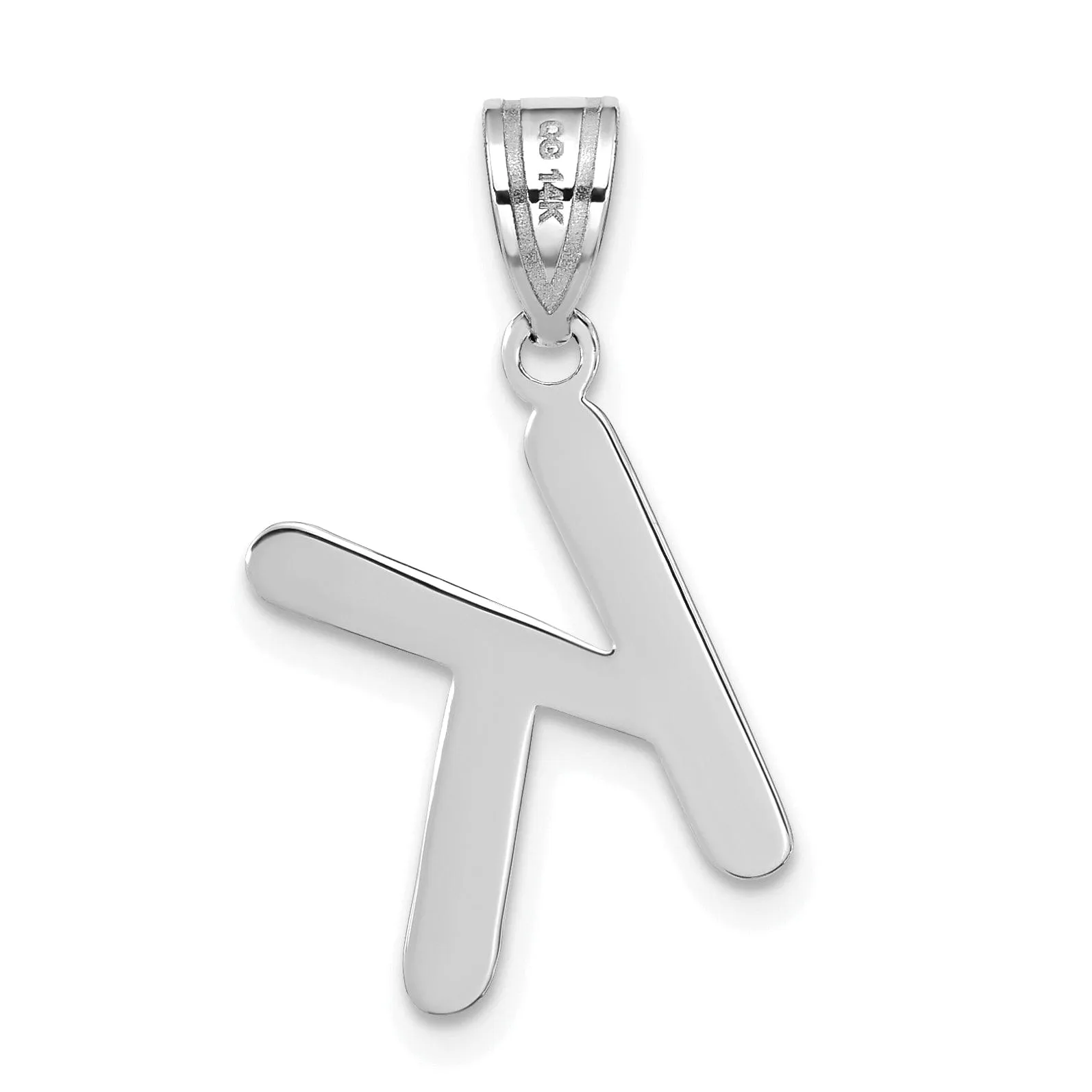 14k White Gold Slanted Design Bubble Letter K Initial Charm Pendant