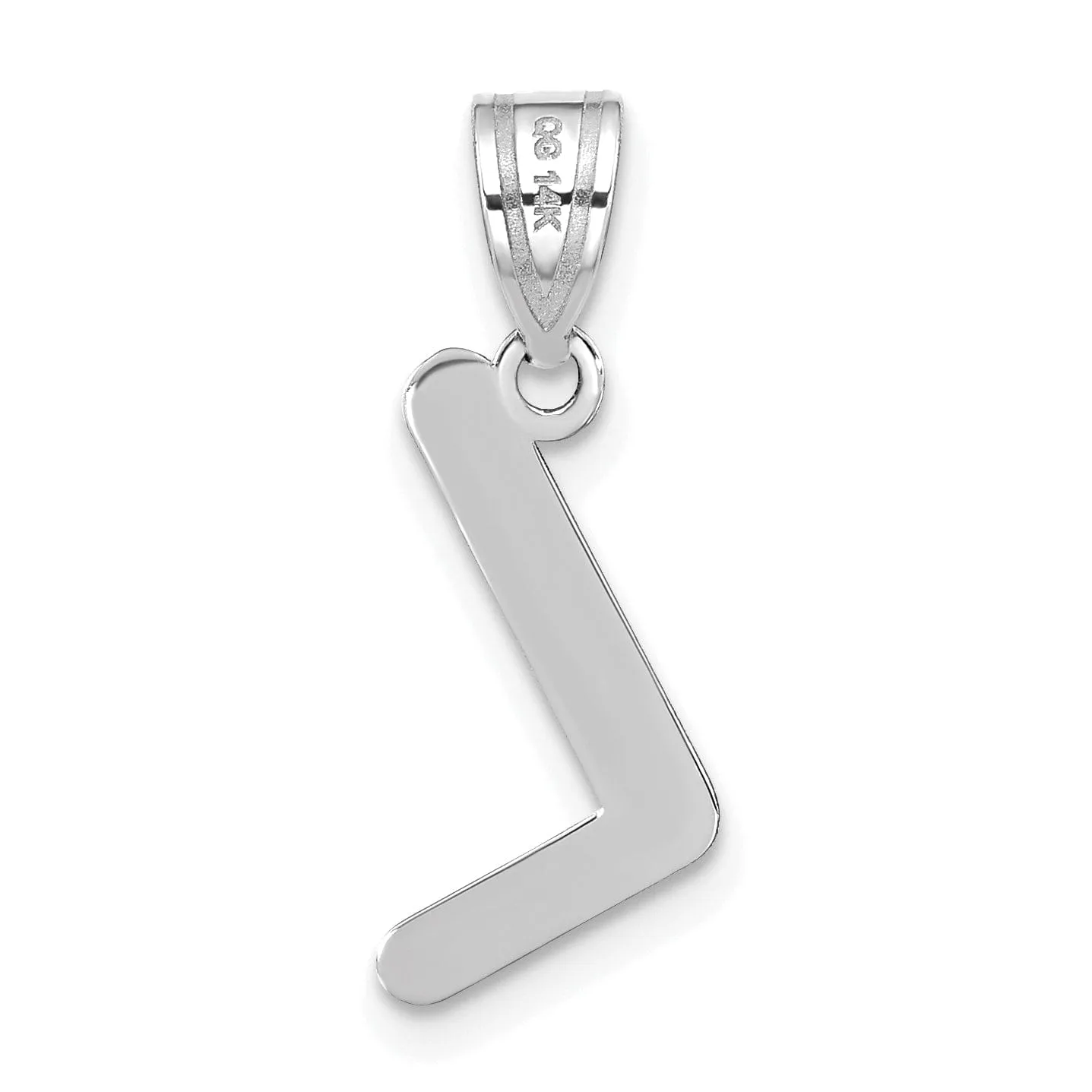 14k White Gold Slanted Design Bubble Letter L Initial Charm Pendant