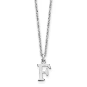 14k White Gold Tiny Cut Out Block Letter F Initial Pendant and Necklace