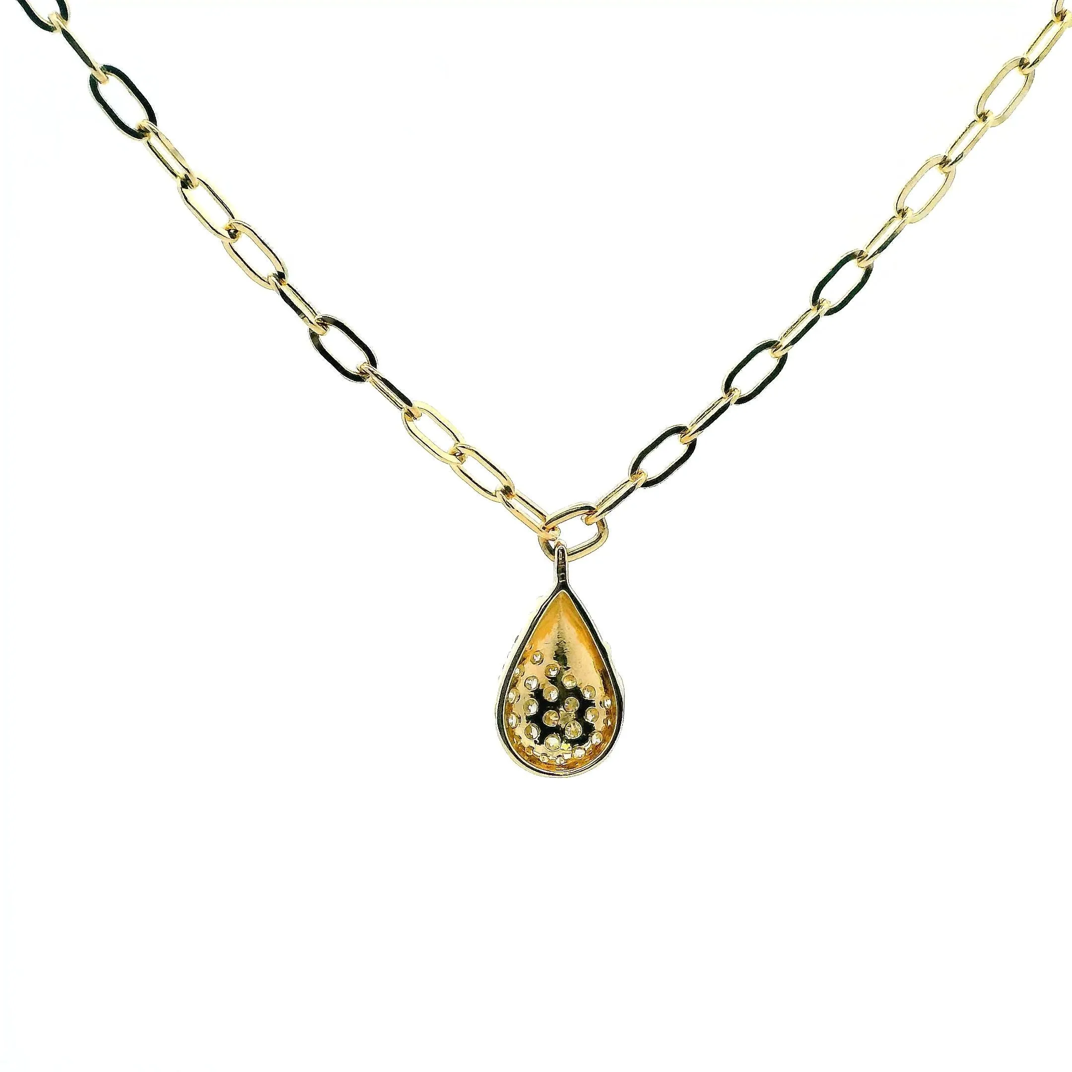 14K Yellow Gold 0.47cttw. Diamond Pavé Pear Pendant Oval Link Necklace