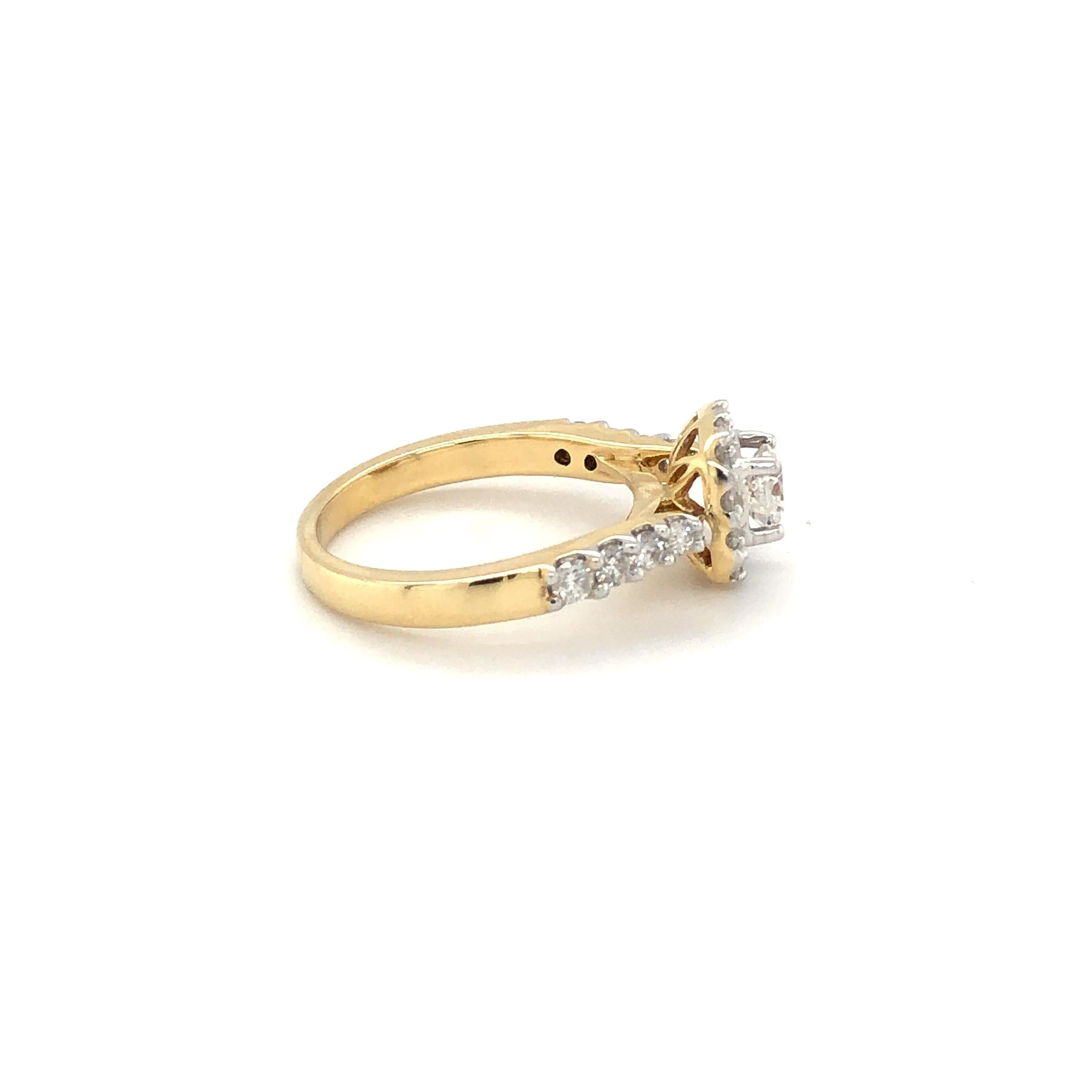 14k Yellow Gold 1.50TDW Diamond Solitaire With Halo and Sides Diamonds Wedding Set