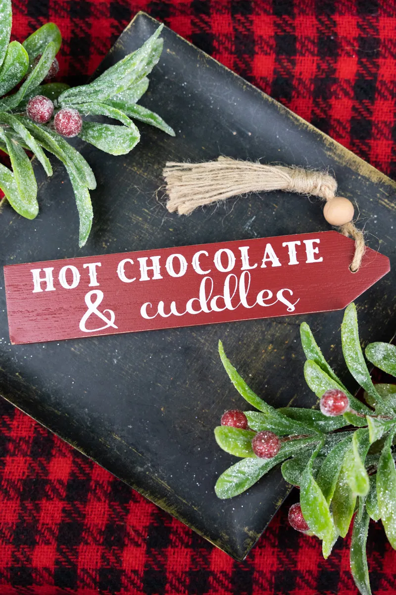 1.5 x 11 'Hot Chocolate & Cuddles' Wood Tassel Block Sign