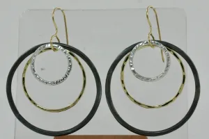 18K Gold, Steel, & Argentium Silver Triple Hoop