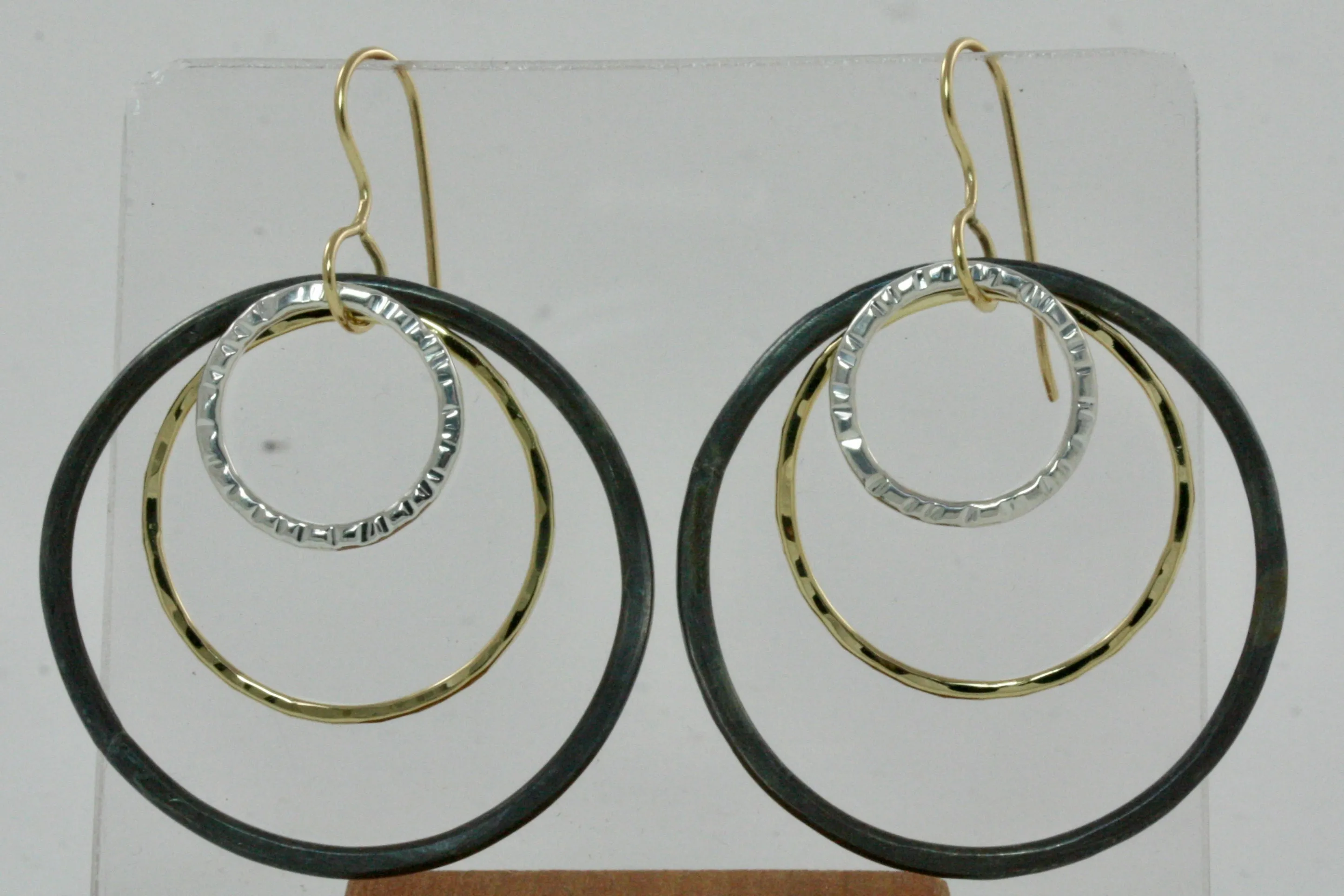 18K Gold, Steel, & Argentium Silver Triple Hoop