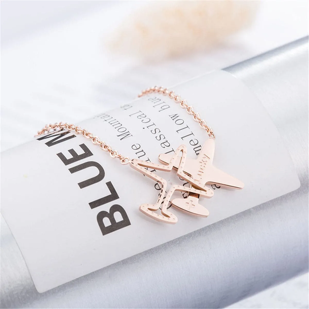 18K Rose Gold-Plated Airplane Pendant Necklace