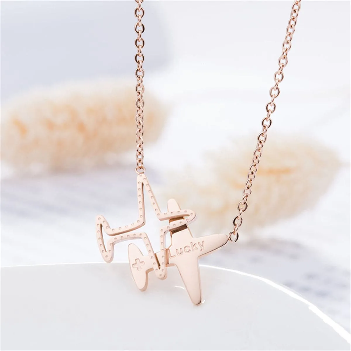 18K Rose Gold-Plated Airplane Pendant Necklace