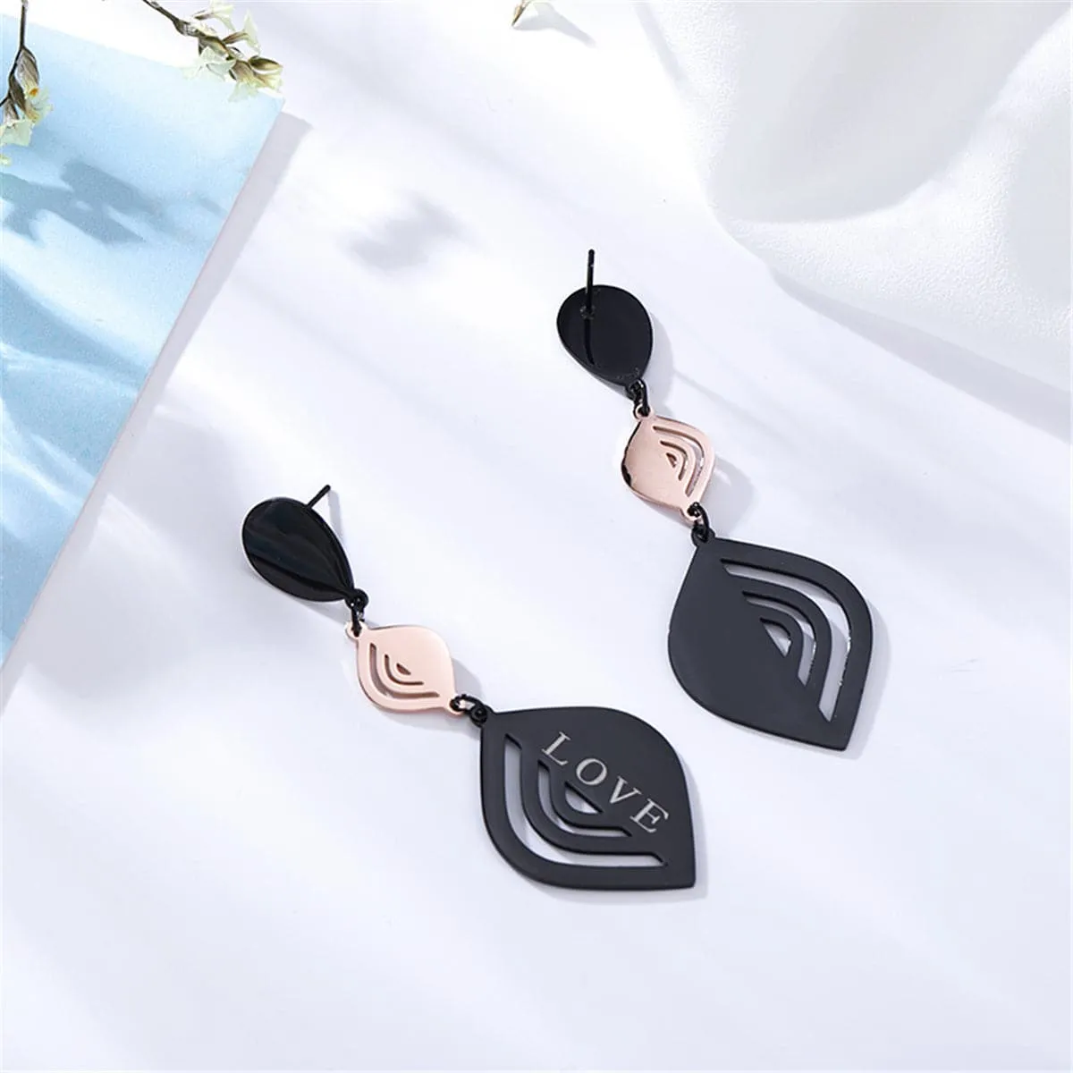 18K Rose Gold-Plated & Black 'Love' Laurel Drop Earrings