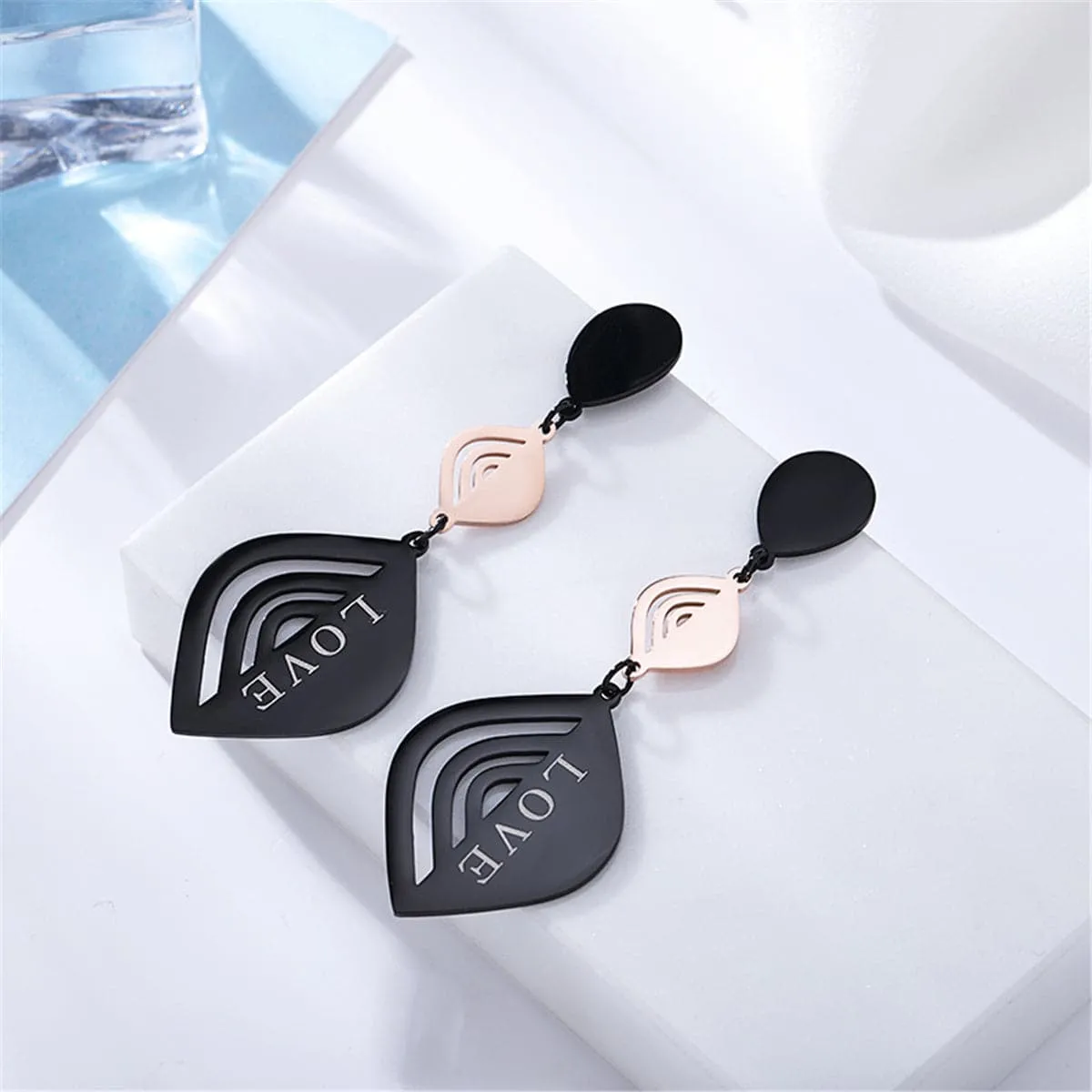 18K Rose Gold-Plated & Black 'Love' Laurel Drop Earrings