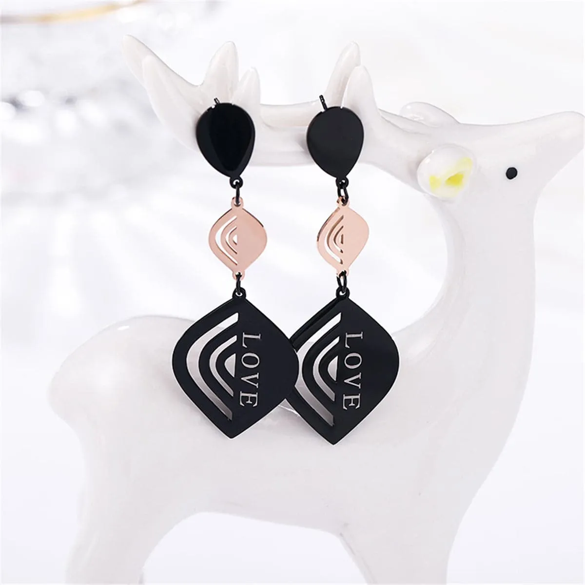 18K Rose Gold-Plated & Black 'Love' Laurel Drop Earrings
