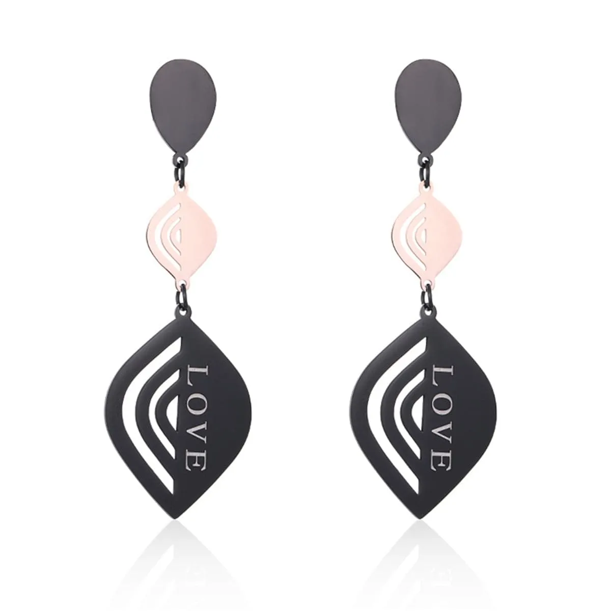 18K Rose Gold-Plated & Black 'Love' Laurel Drop Earrings