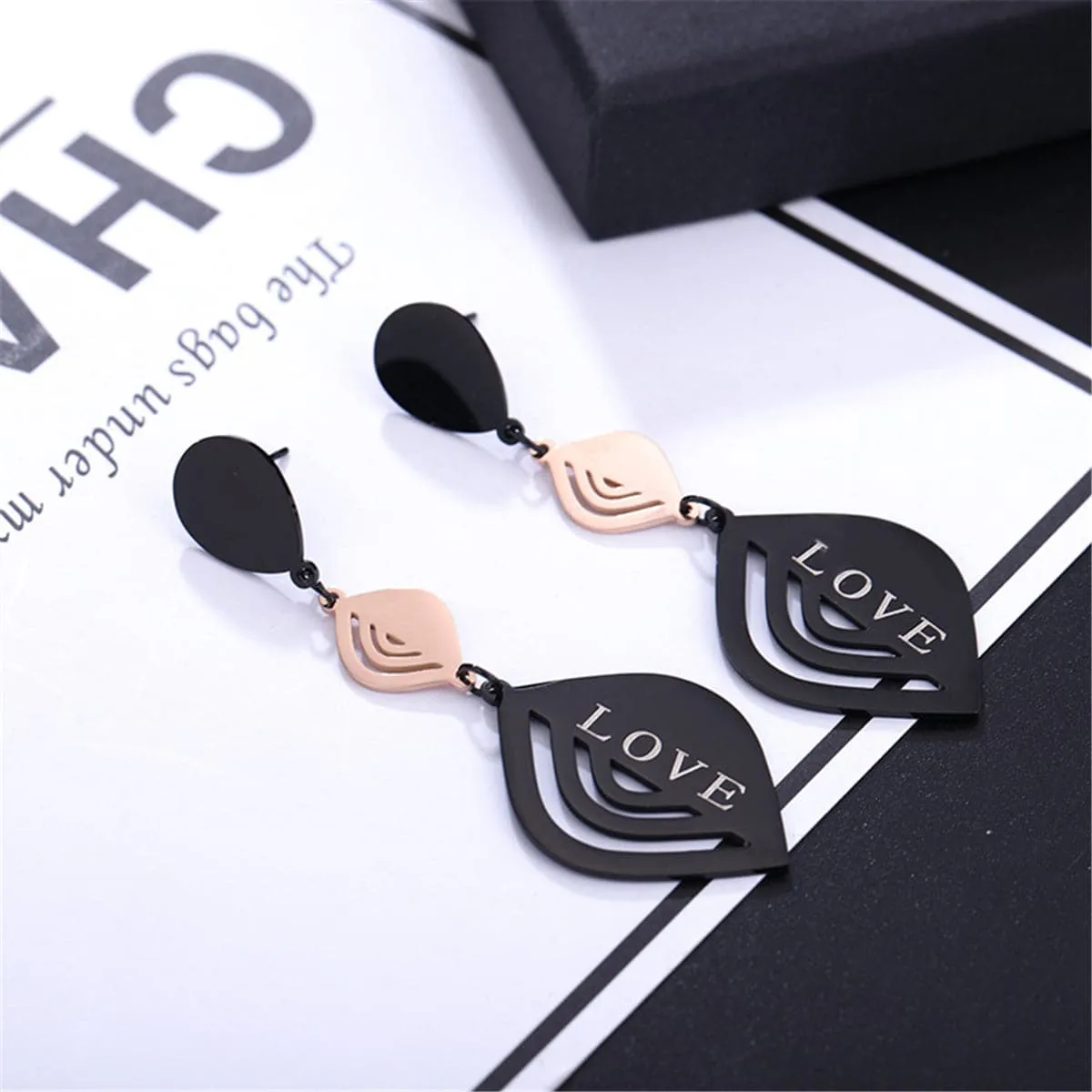 18K Rose Gold-Plated & Black 'Love' Laurel Drop Earrings