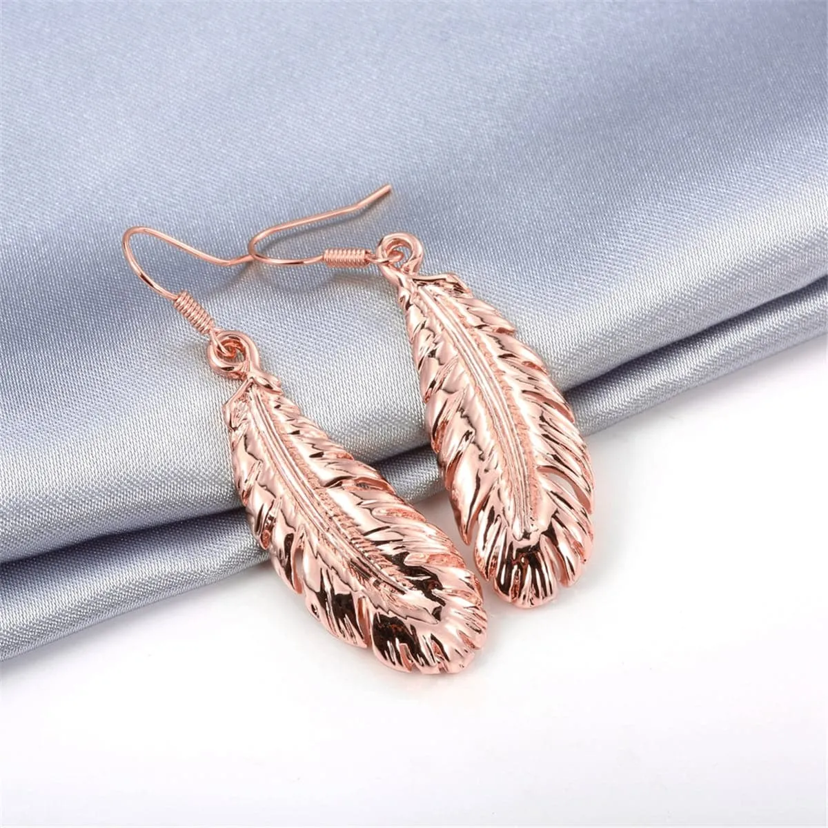 18K Rose Gold-Plated Feather Drop Earrings