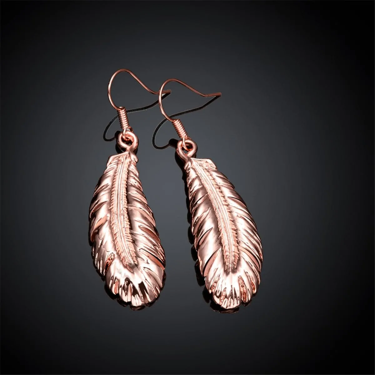 18K Rose Gold-Plated Feather Drop Earrings