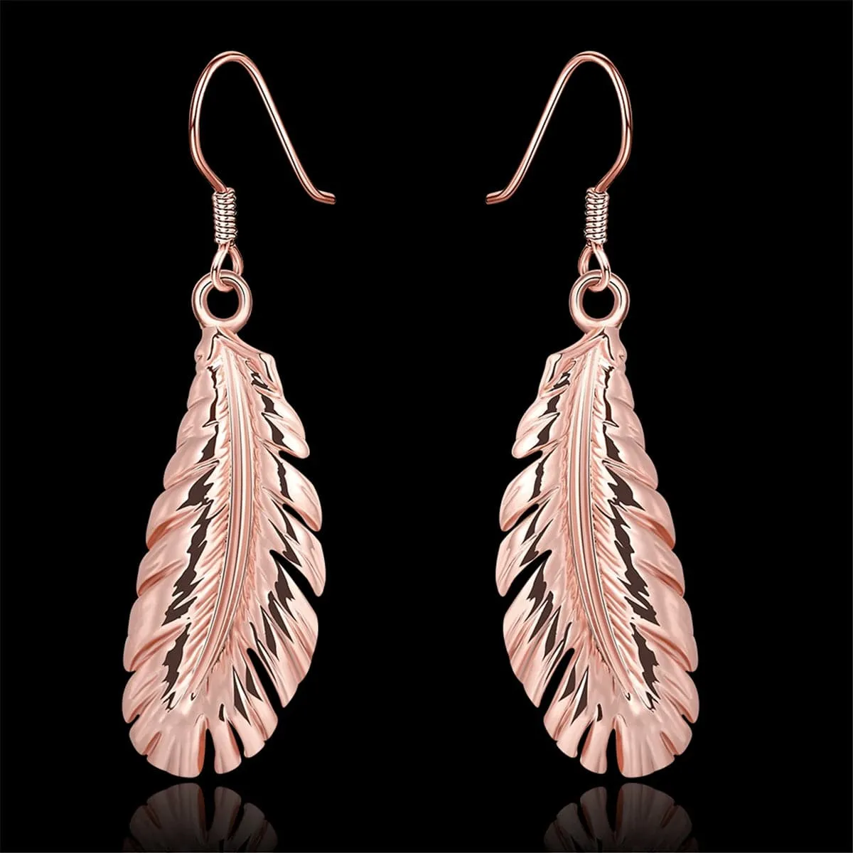 18K Rose Gold-Plated Feather Drop Earrings