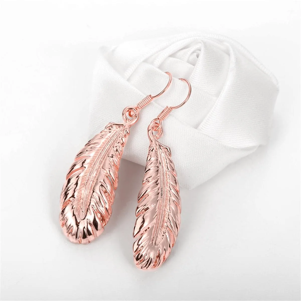 18K Rose Gold-Plated Feather Drop Earrings