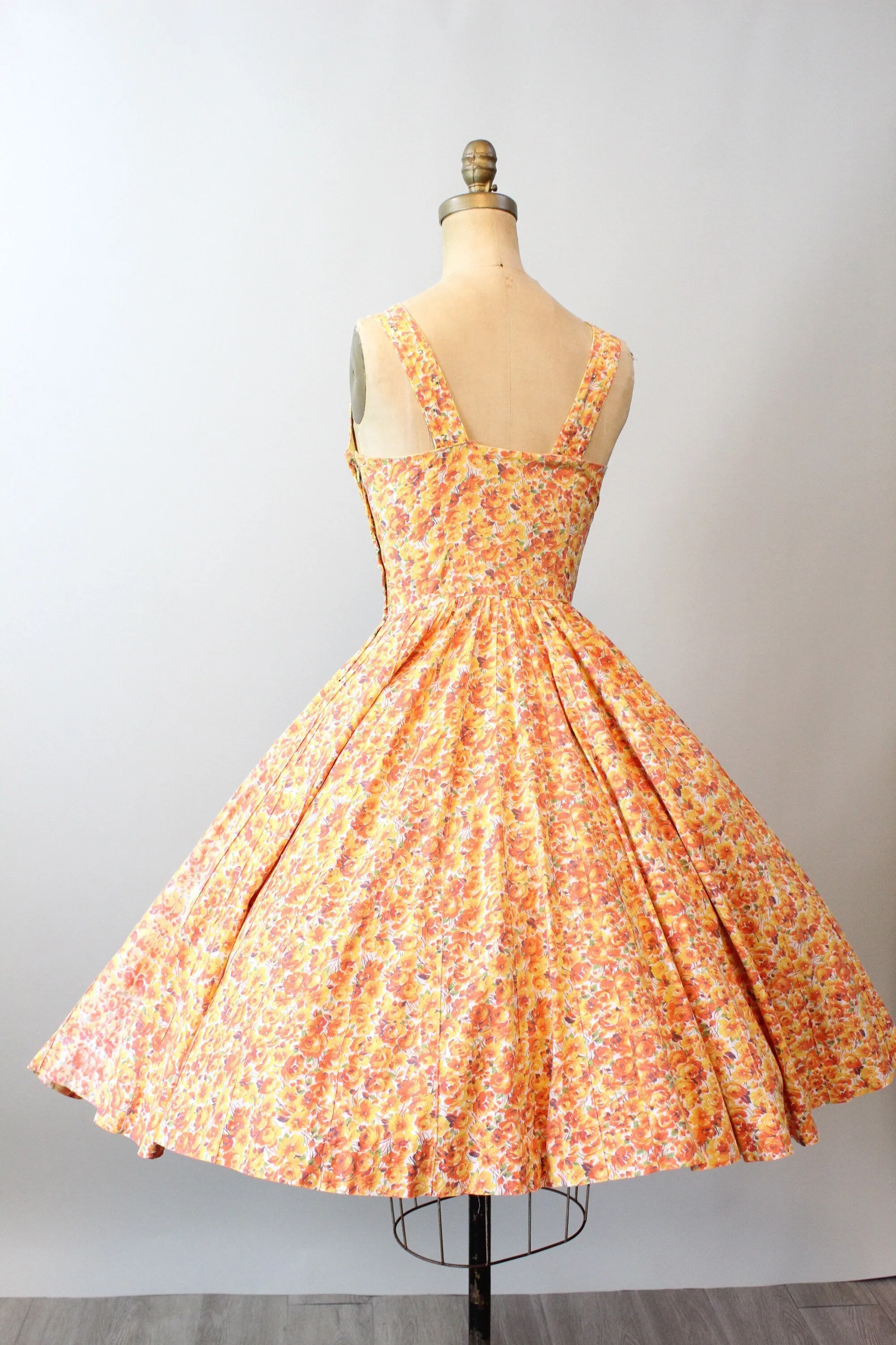 1950s PANSY and ROSE cotton print rhinestone dress xs | new spring