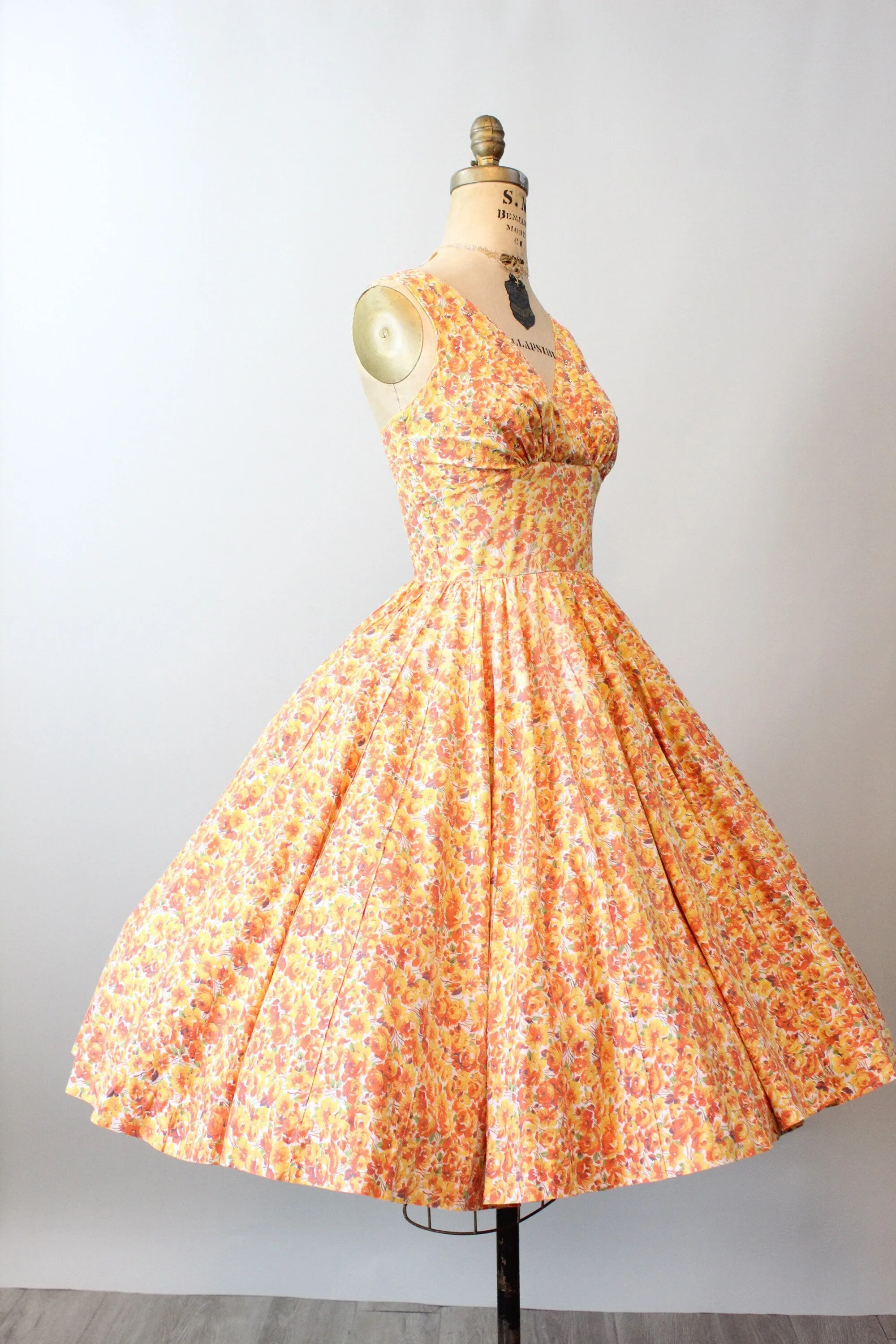 1950s PANSY and ROSE cotton print rhinestone dress xs | new spring