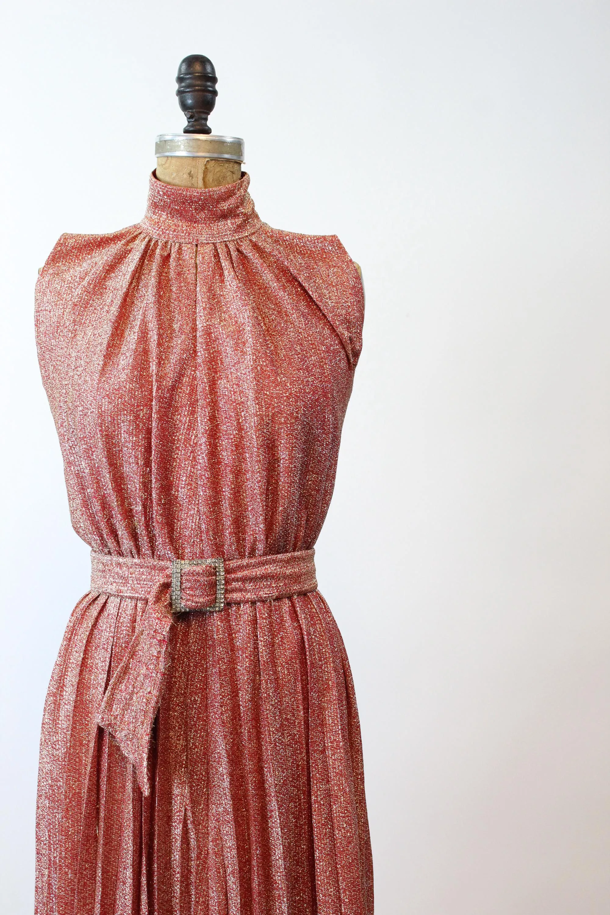 1960s LUREX metallic gown RHINESTONE belt dress small | new fall winter