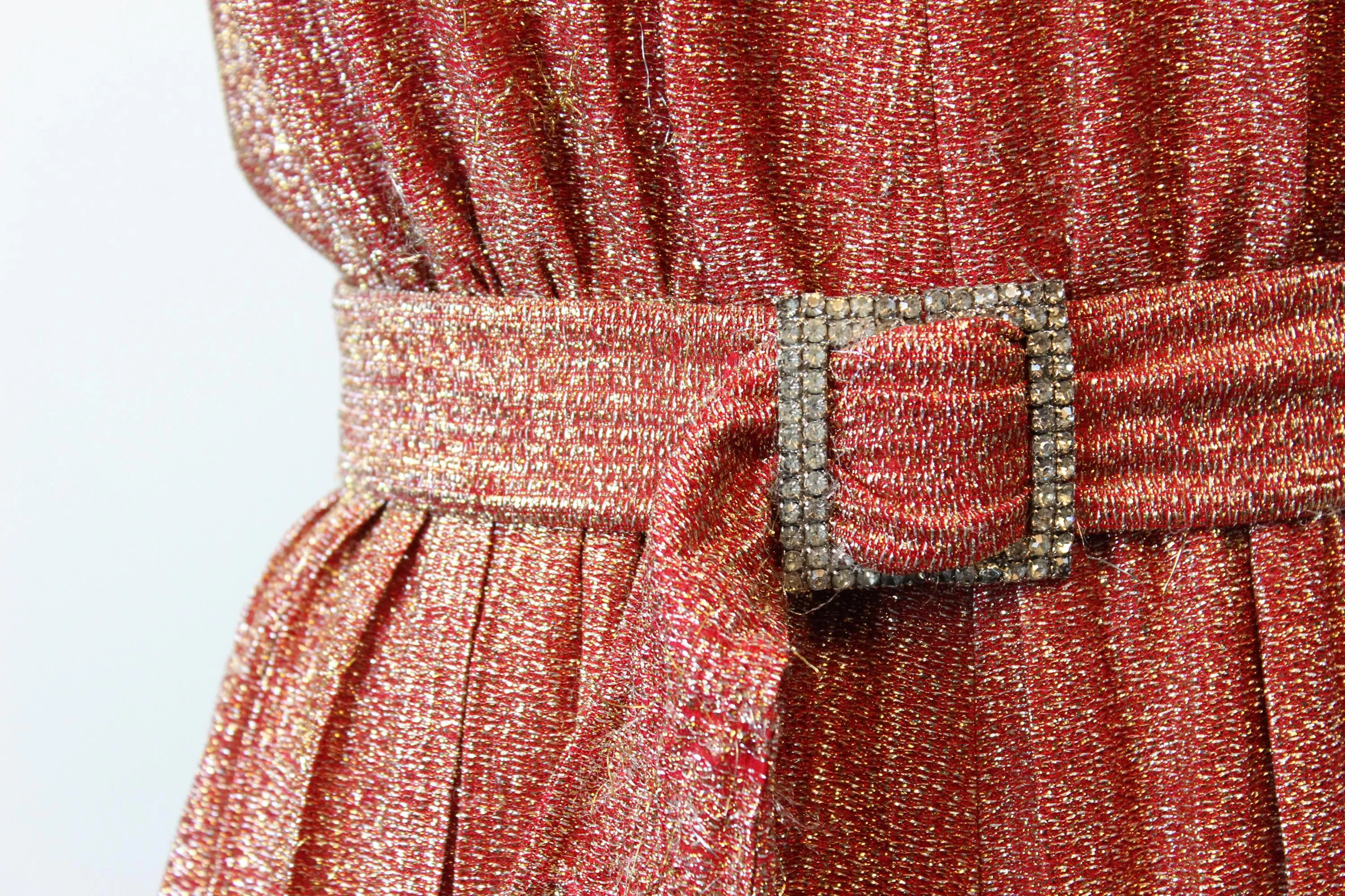 1960s LUREX metallic gown RHINESTONE belt dress small | new fall winter