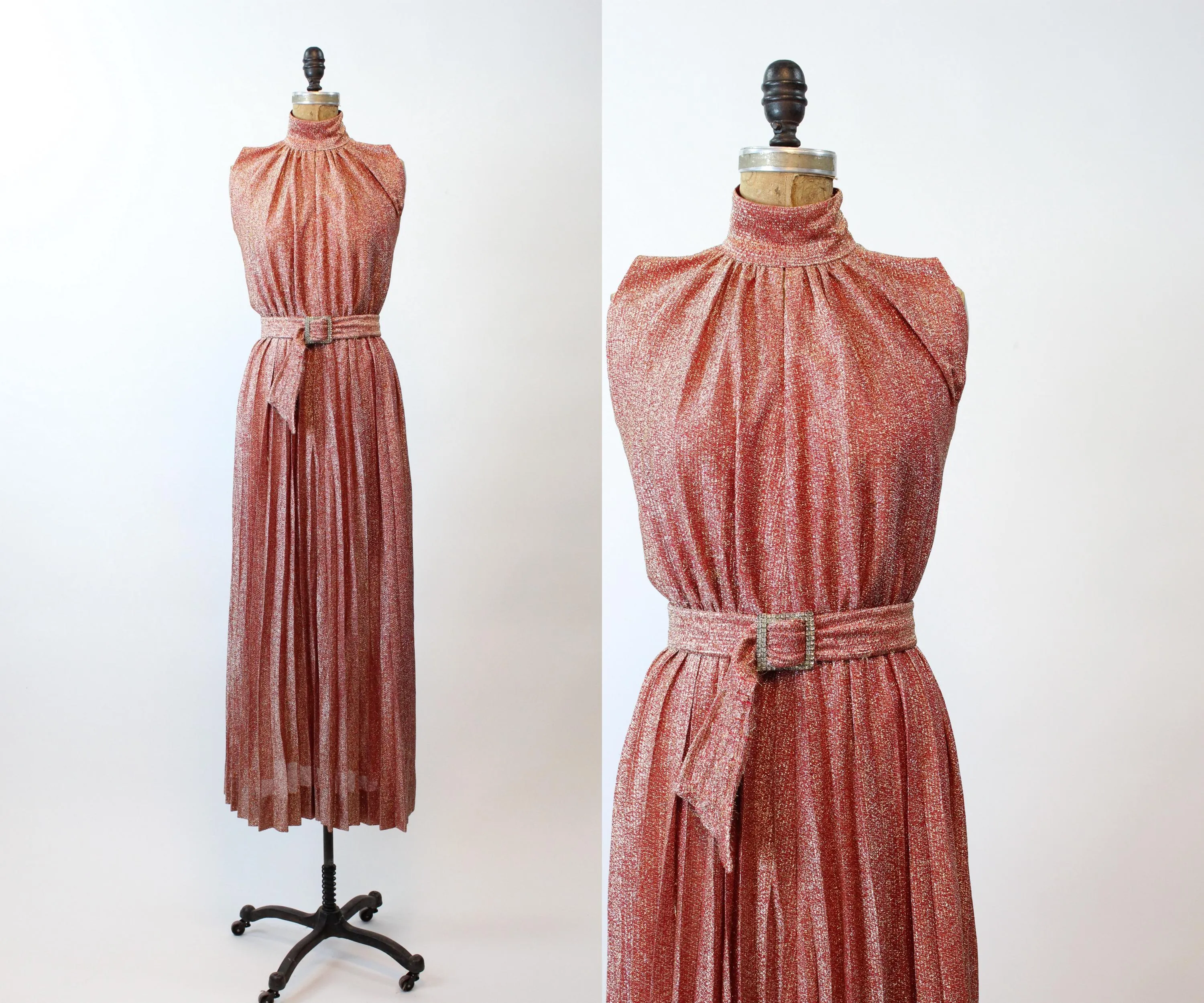 1960s LUREX metallic gown RHINESTONE belt dress small | new fall winter