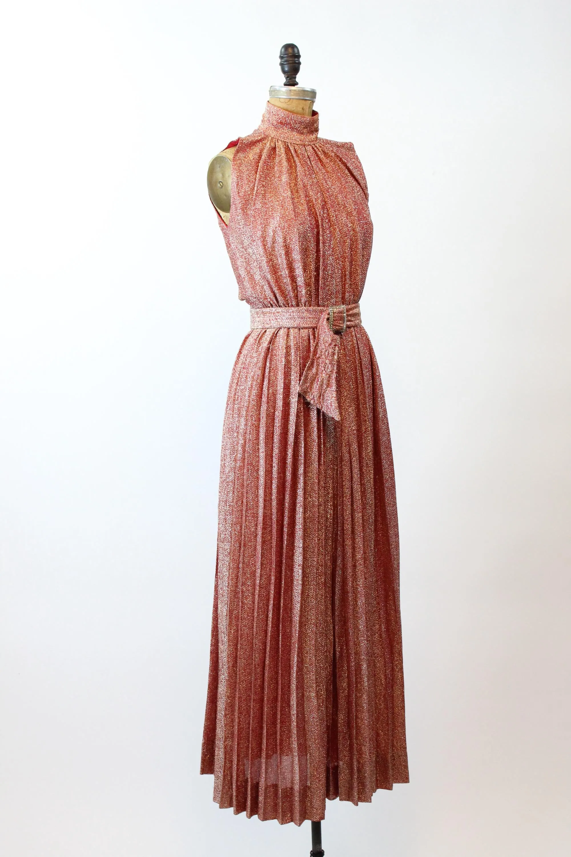 1960s LUREX metallic gown RHINESTONE belt dress small | new fall winter